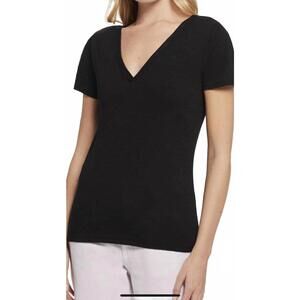 NEW GOLDIE link embroidery v-neck ringer tee in black